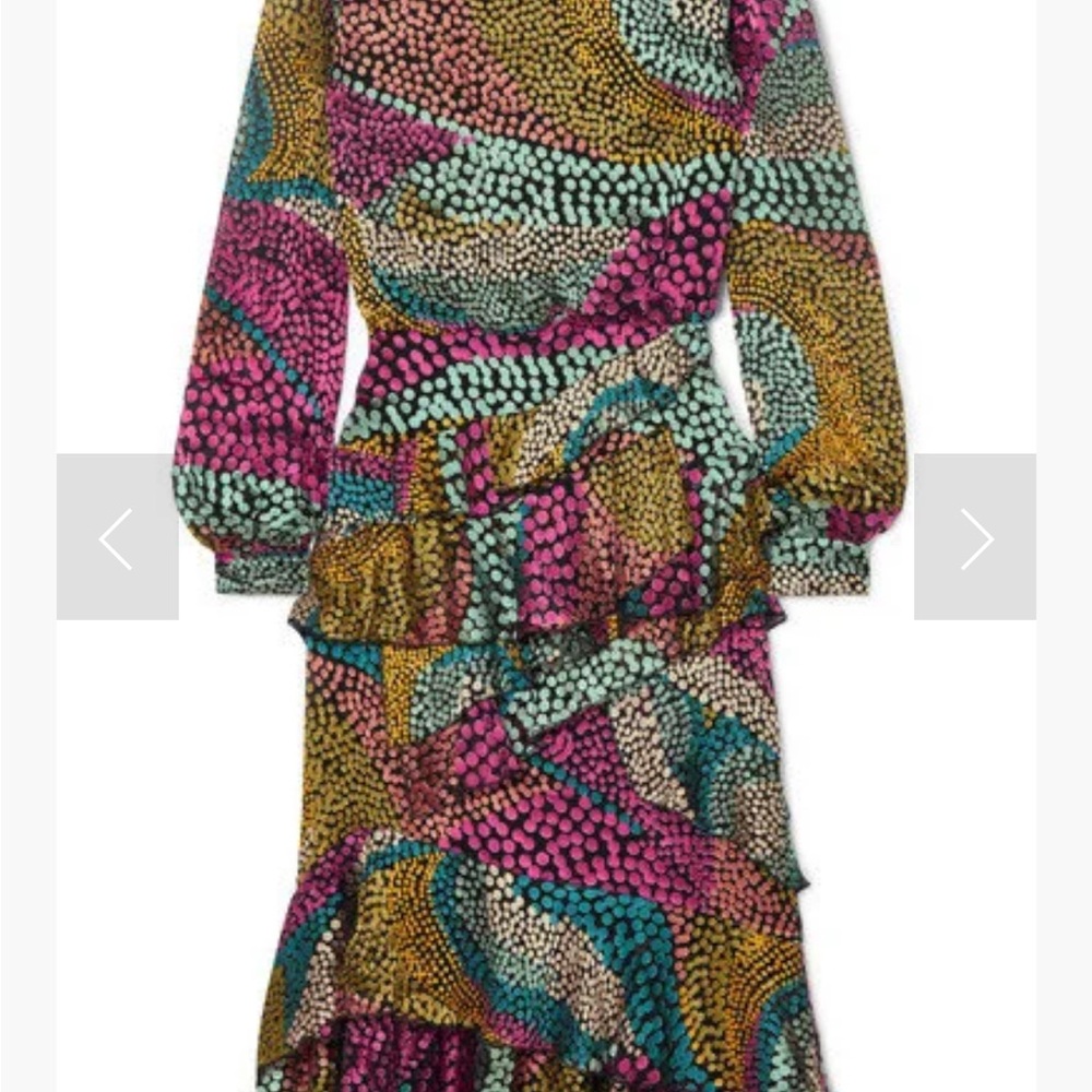 SALONI Vibrant Pink, Green, and Yellow Midi Dress
